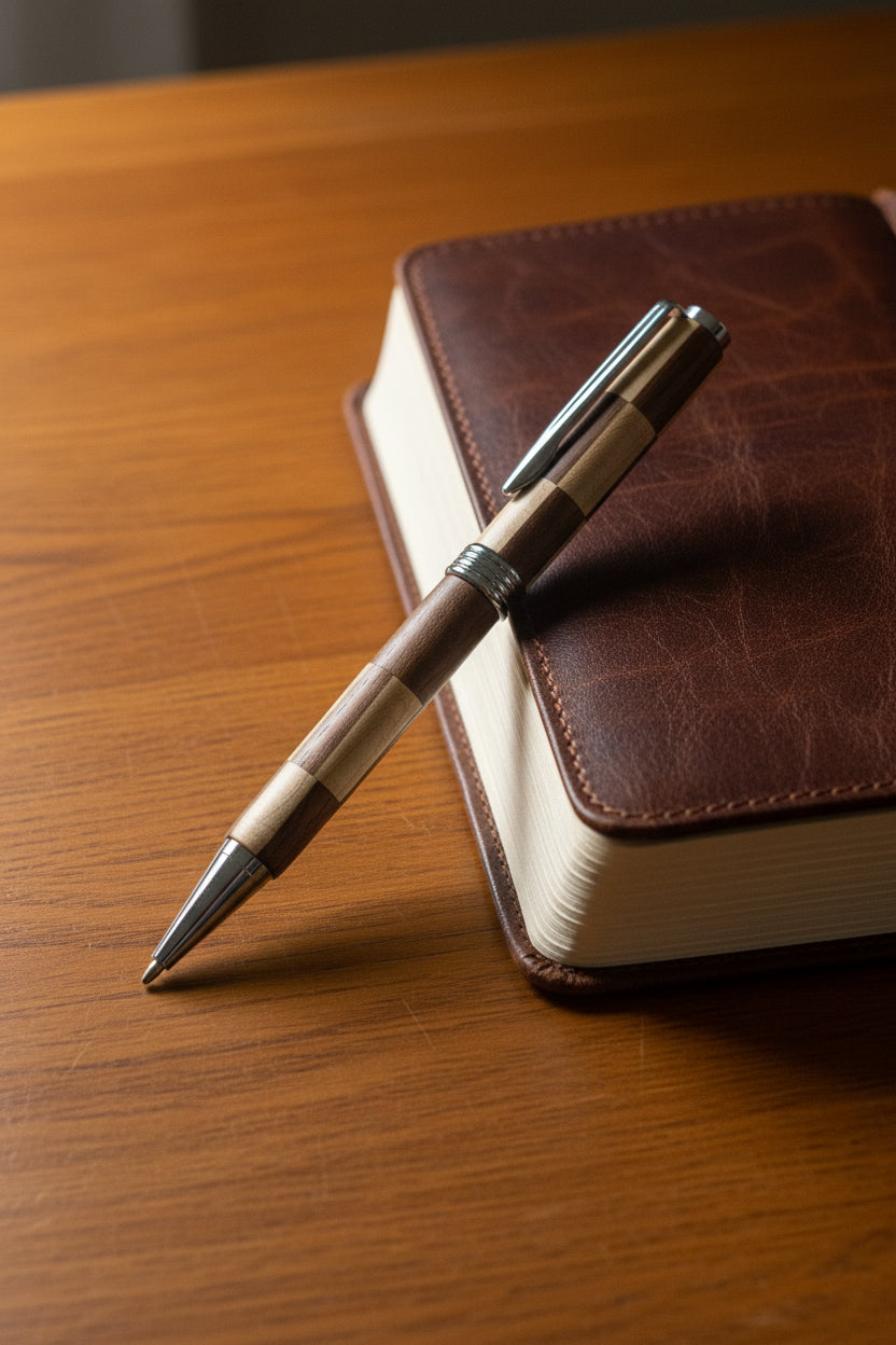 Maple & Walnut Geometric Ball Point Pen