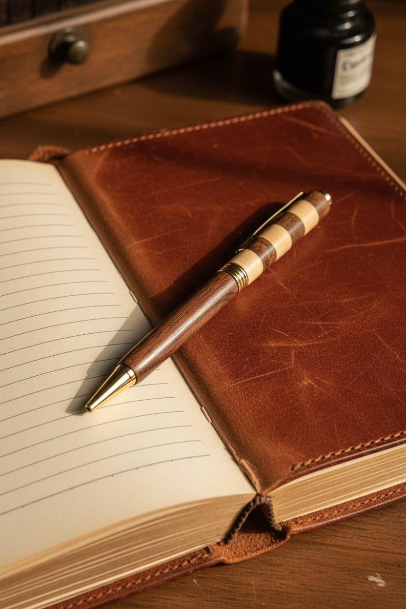 Maple & Walnut Striped Ball Point Pen