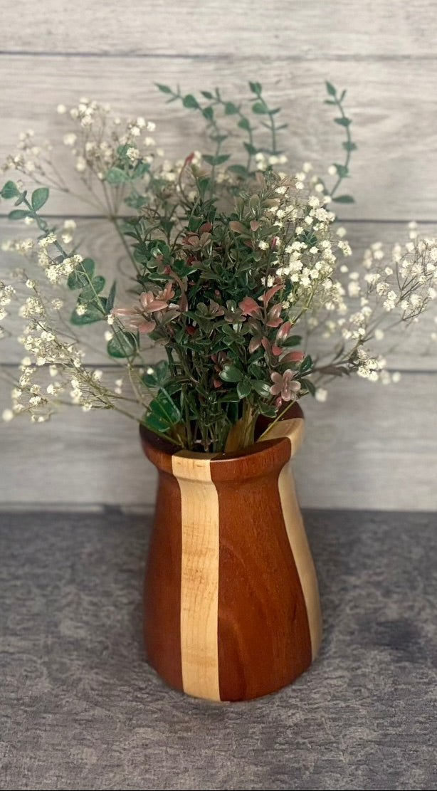 Handcrafted Bottle Neck Maple & Mahogany Vase