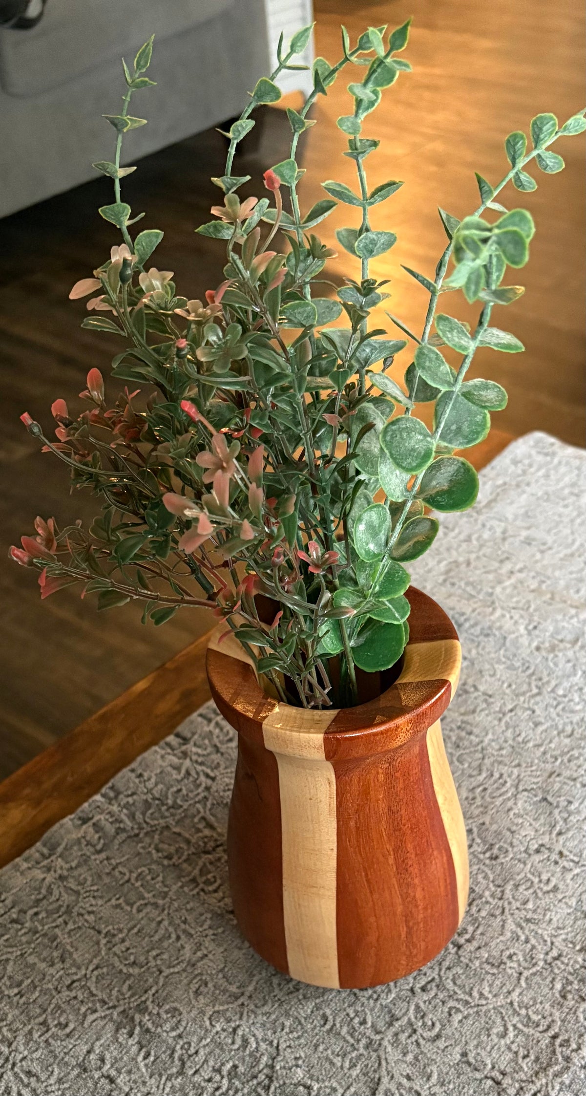 Handcrafted Bottle Neck Maple & Mahogany Vase