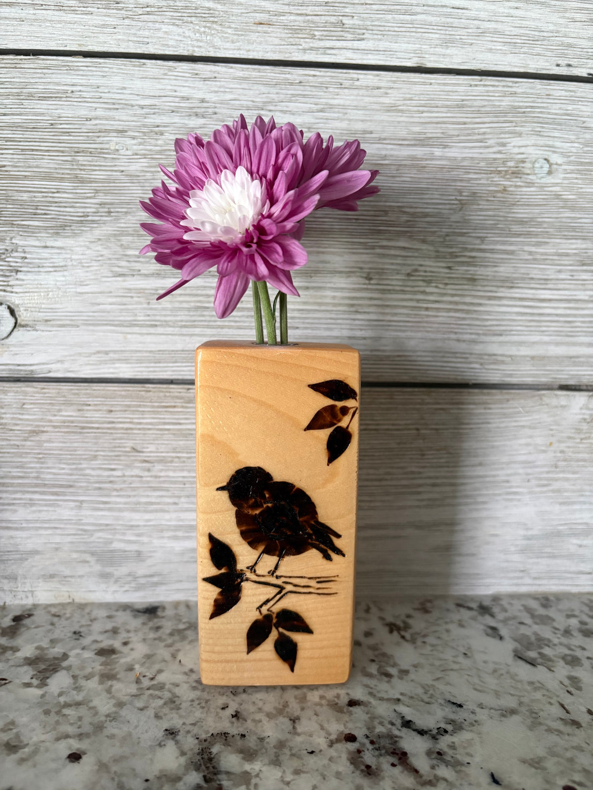 Hand-Burned Botanical & Wildlife Pine Bud Vases