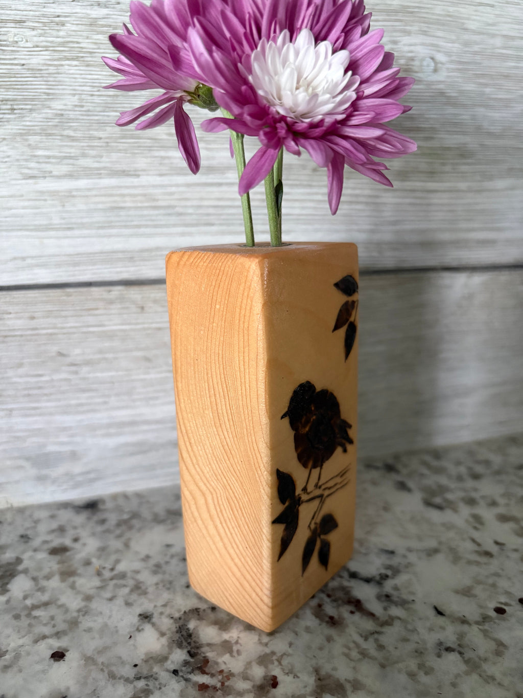 Hand-Burned Botanical & Wildlife Pine Bud Vases