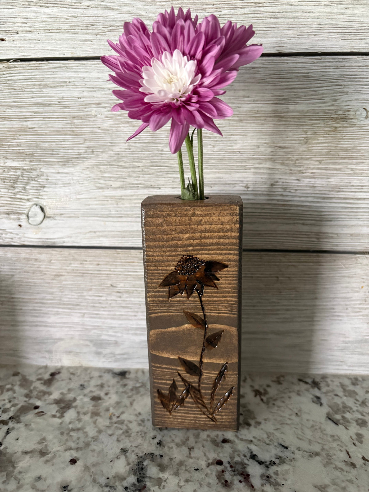 Floral Hand-Burned Pine Bud Vases