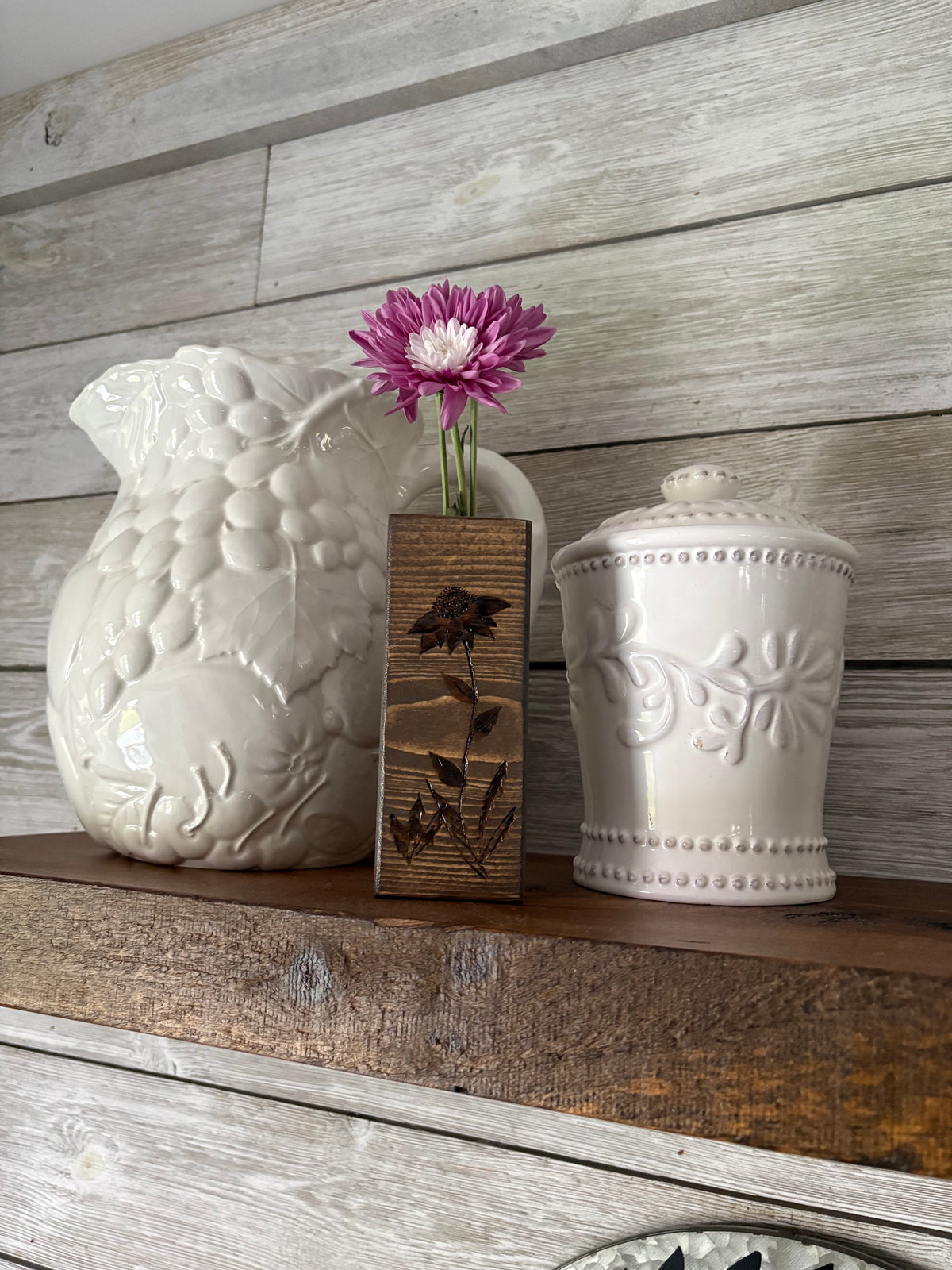 Floral Hand-Burned Pine Bud Vases