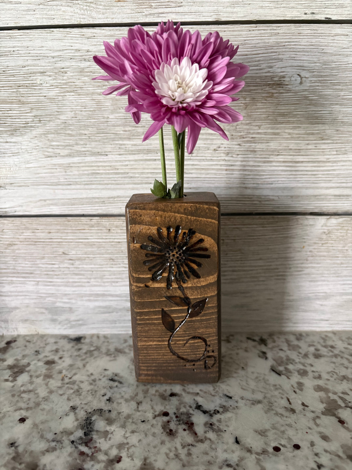 Floral Hand-Burned Pine Bud Vases