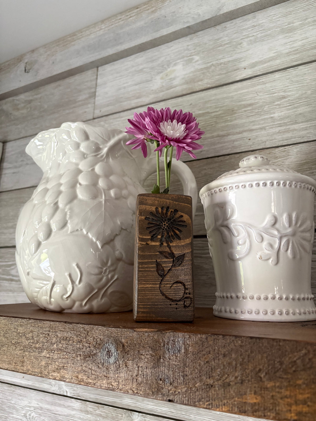Floral Hand-Burned Pine Bud Vases