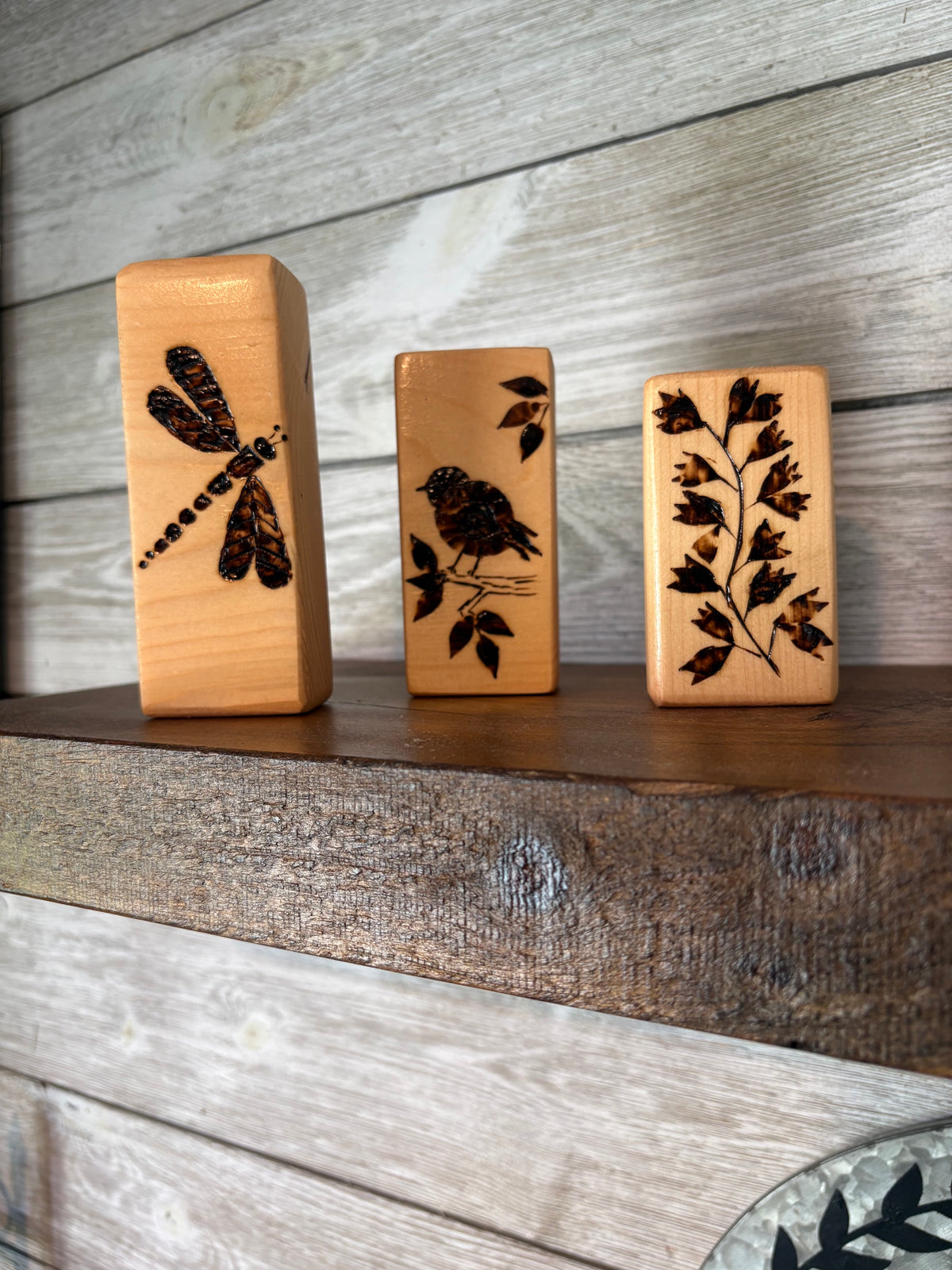 Hand-Burned Botanical & Wildlife Pine Bud Vases