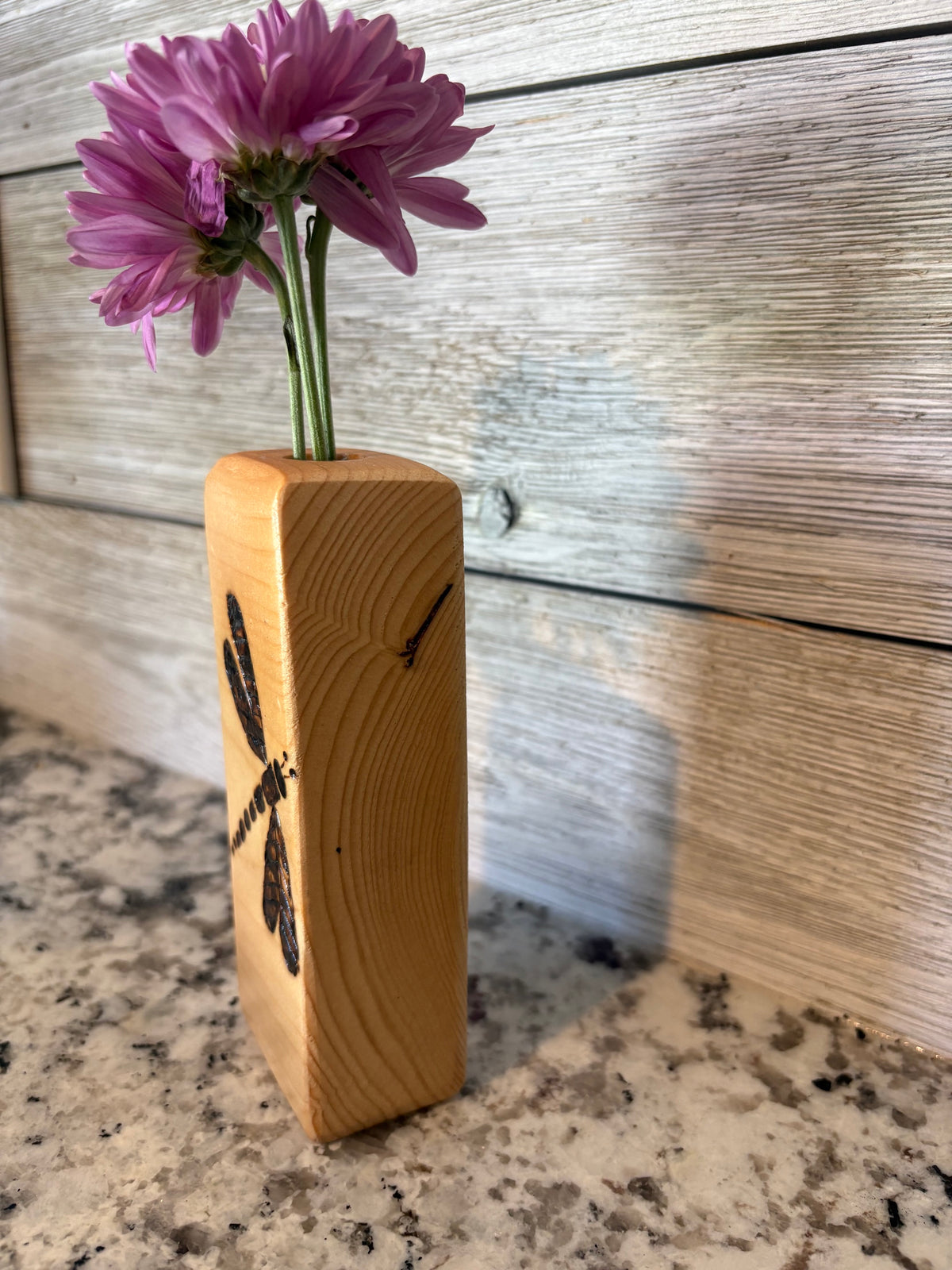 Hand-Burned Botanical & Wildlife Pine Bud Vases