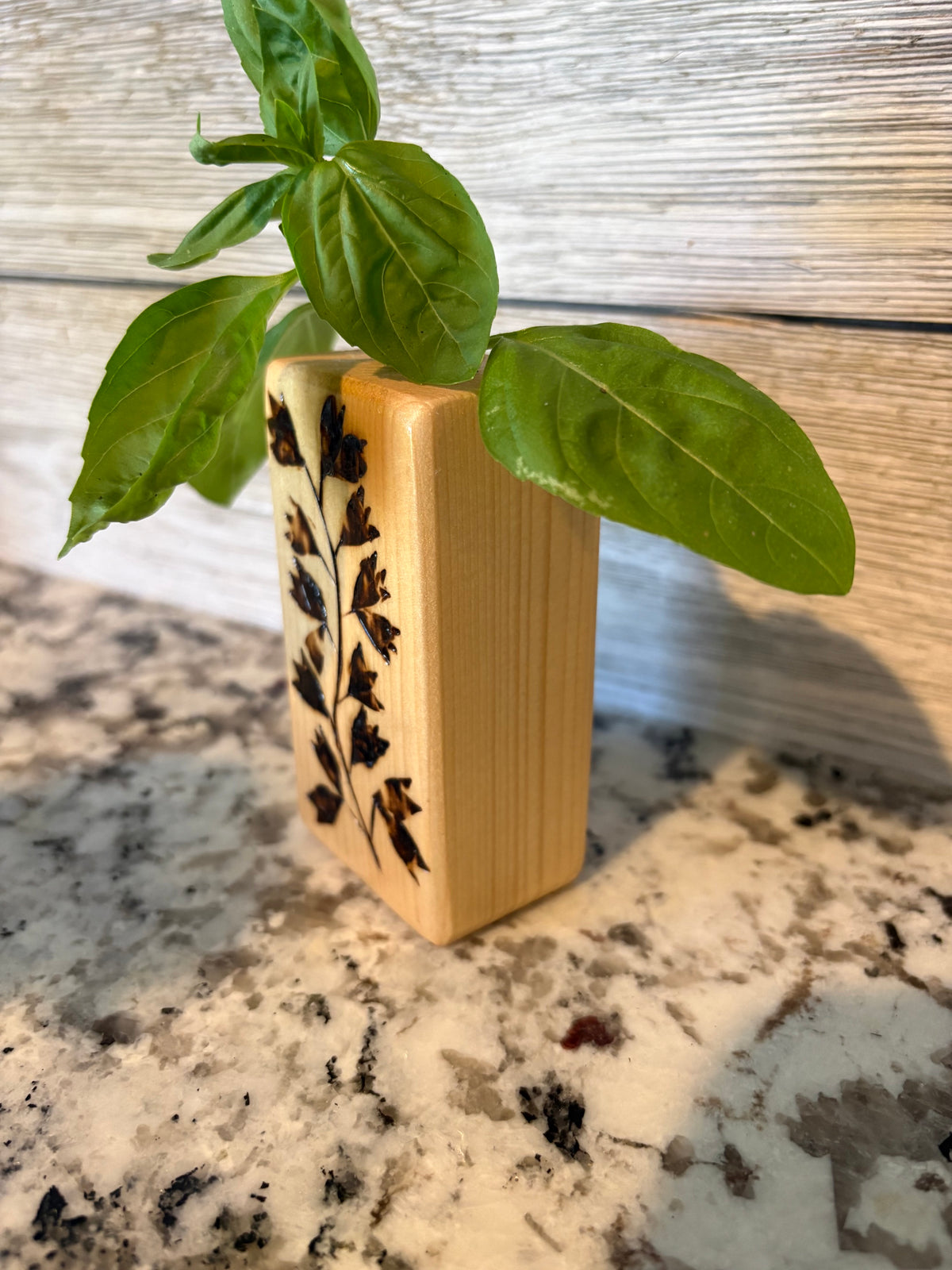 Hand-Burned Botanical & Wildlife Pine Bud Vases