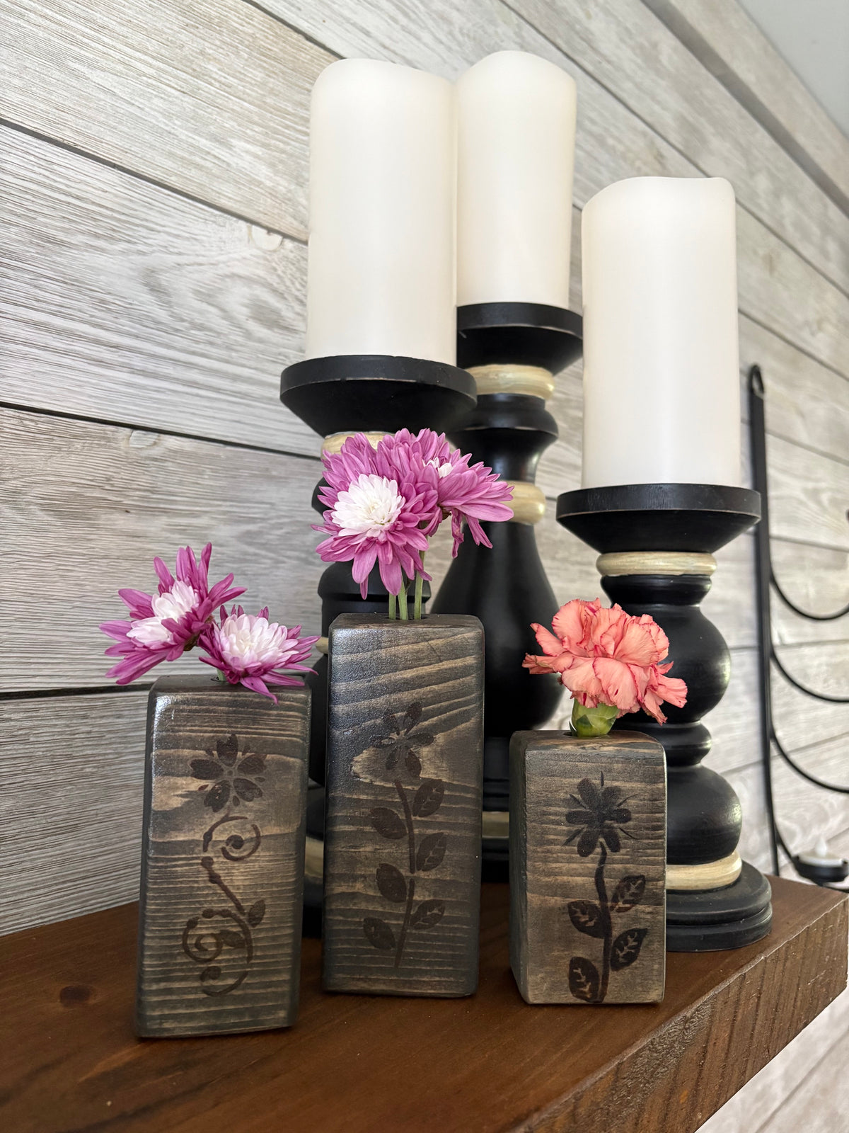 Floral Stenciled Bud Vases