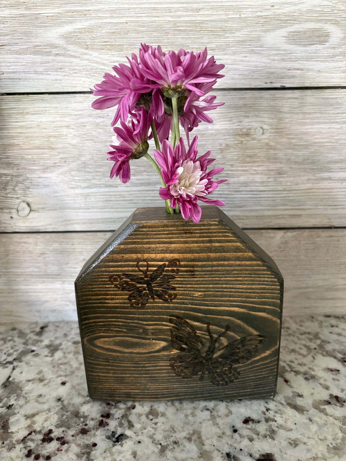 Butterfly Stenciled Wooden House Bud Vase
