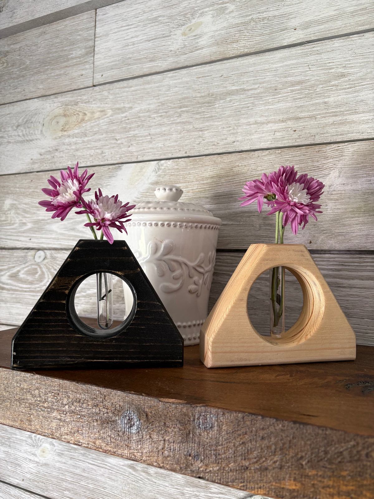Triangular Wooden Bud Vases