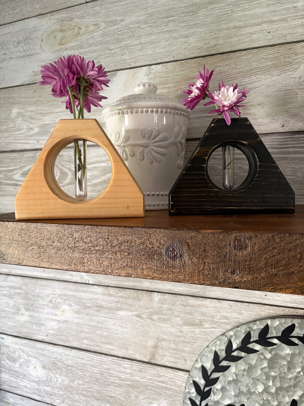 Triangular Wooden Bud Vases