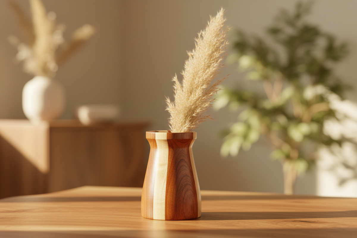 Handcrafted Bottle Neck Maple & Mahogany Vase